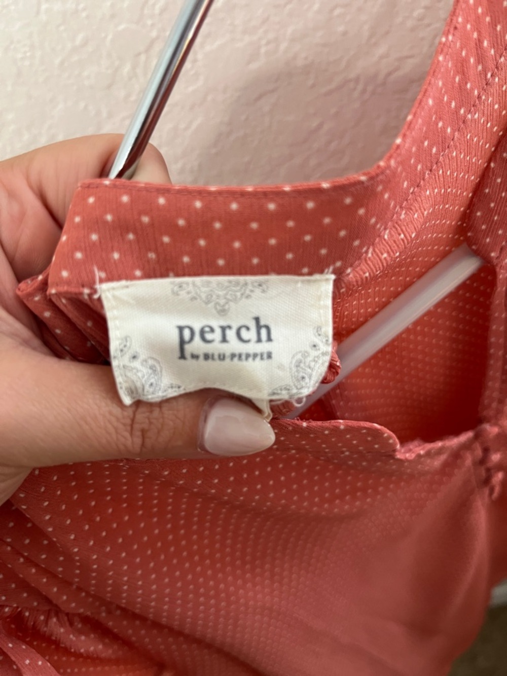 Perch By Blu Pepper Rust Polka Dot Short Sleeve Blouse with Button Placket - Picture 5 of 5